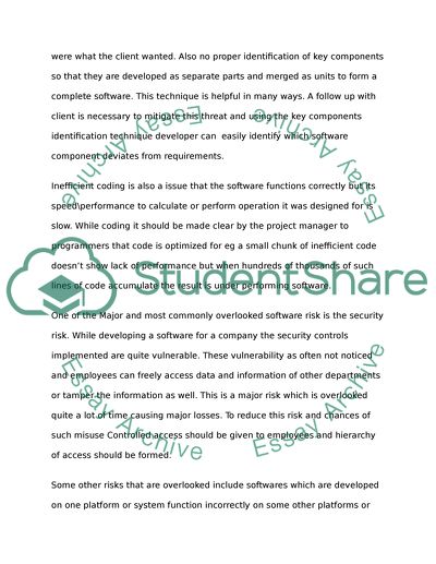 Software Risk and Risk management Failure