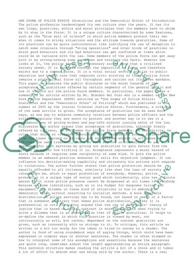 One Dogma of Police Ethics: Gratuities and the Democratic Ethos of Policing