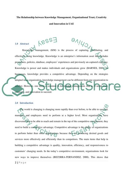 Knowledge Management, Organizational Trust, Creativity and Innovation in UAE