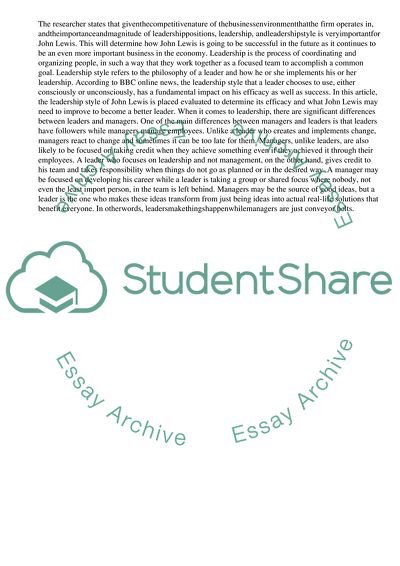 Importance of Leadership Style for the Success of John Lewis