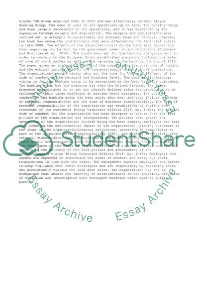 The Conduct of Lloyd Banking Group