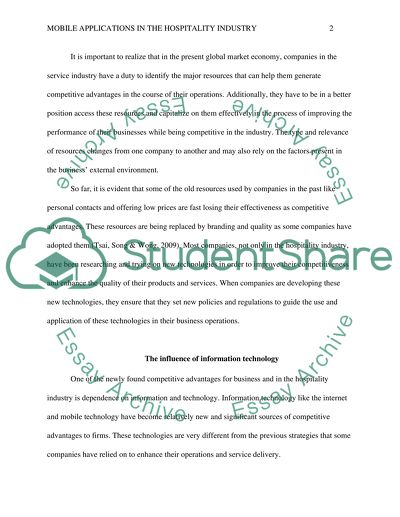 Mobile Applications in the Hospitality industry