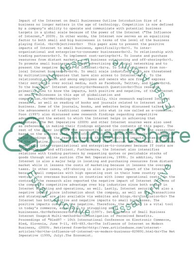 Outline of research paper Impact of the Internet on a Small Business