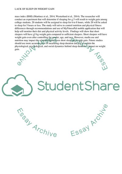 Effect of Lack of Sleep on Weight Gain among College Students