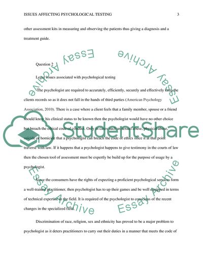 Psychological Testing Worksheet