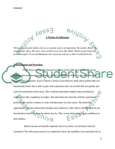 Analysis of a Candidates Suitability for an Internship Role in a Company