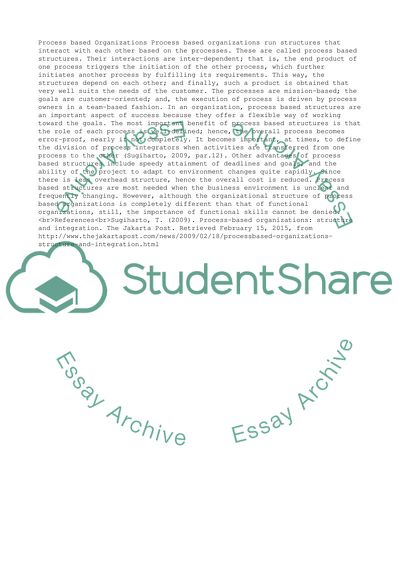 Process based organizations