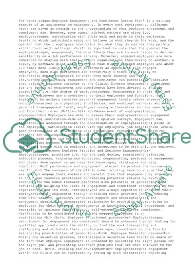 Employee Engagement and Commitment Action Plan