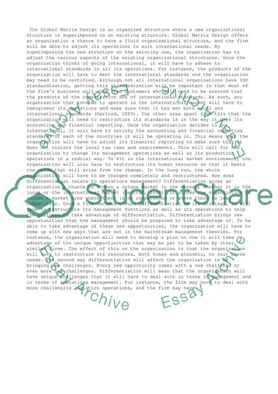 Global Matrix Design. Differentiation And Operations Management. ISO Certification