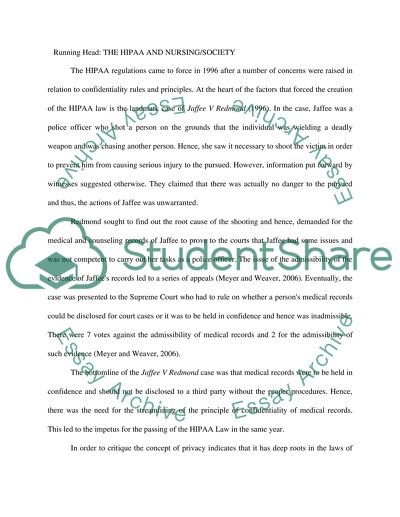 The HIPAA Law and Nursing/Society