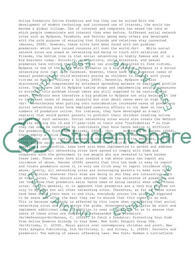 Myspace (& other social network sites) predator problems--how can they be solved