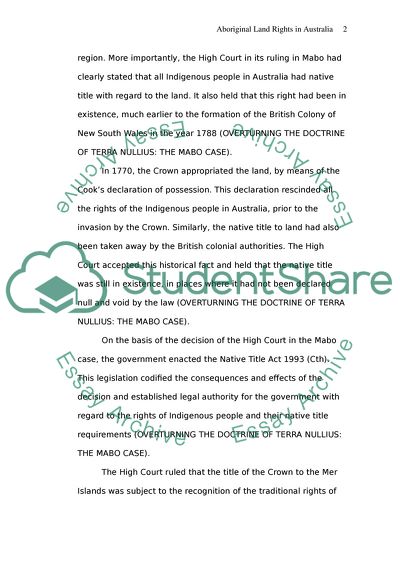 Mabo and Aboriginal Land Rights Issues in Australia