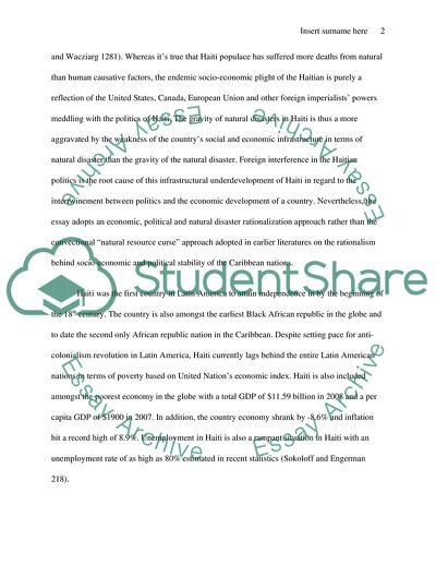 Haiti: Election, Democracy, Economy and Natural Disasters