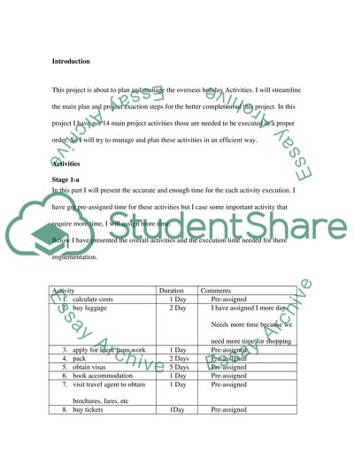 Overseas holiday project
