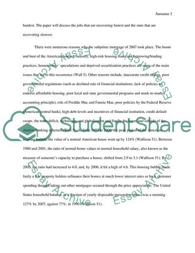 The Crash of the Housing Market and Its Effects on the Labour Force