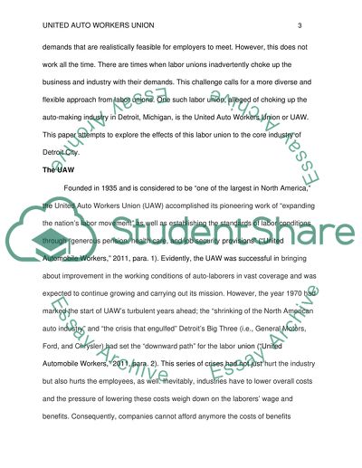 The United Auto Workers Union and Its Effects on the City of Detroit