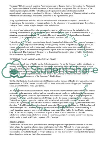 A System of Motivation and Incentives by Federal Express Corporation