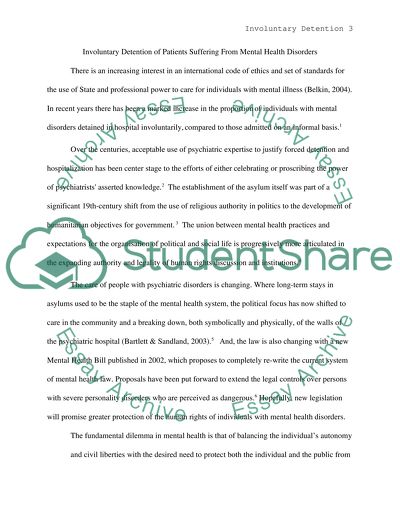 Involuntary Detention of Patients Suffering from Mental Health Disorders