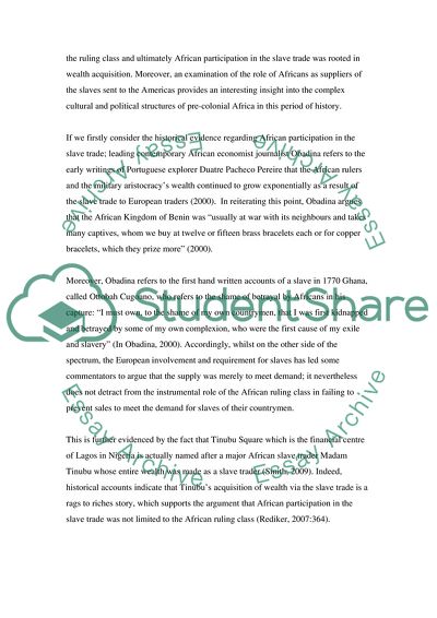 The Roles of Africans in the Transatlantic Slave Trade