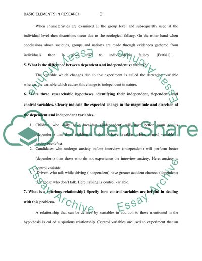 Basic Elements in Research Assignment Example | Topics and Well Written ...