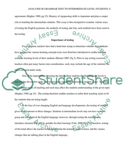 An Analysis of a Grammar Test to an Intermediate Level