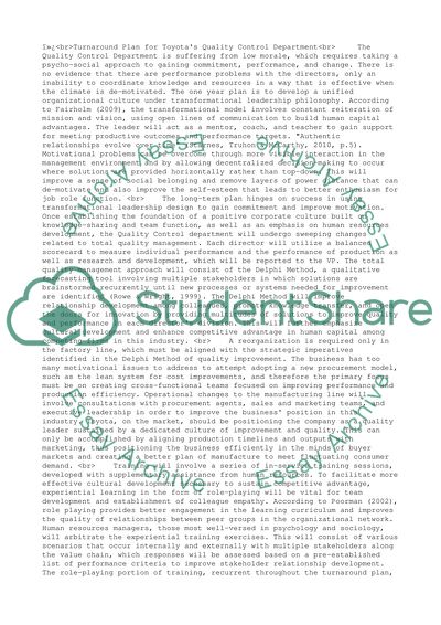 Turnaround Plan for Toyotas Quality Control Department