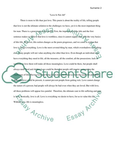 The Road Not Taken, Love Is Not All