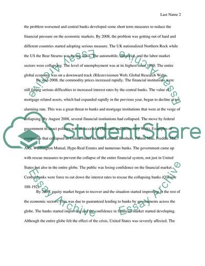 Causes, Trend, and Effects of the 2008-2009 Economic Crisis