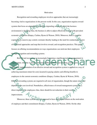 Motivation, Reward and Recognition Systems