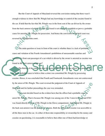 Analysis of the Case of Maryland v. Pringle