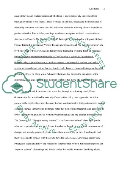 The Culture of Sisterhood in Fosters The Coquette