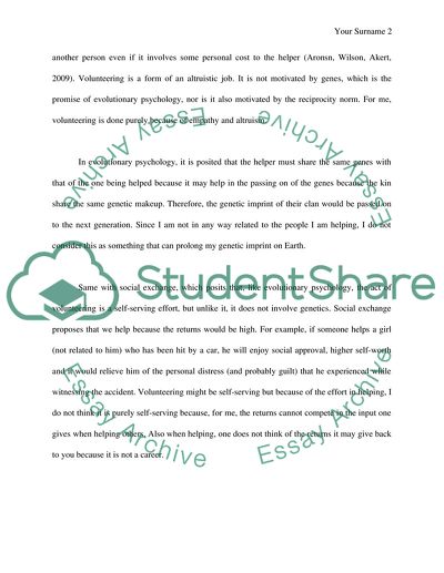 Social Psychology and Volunteer Work