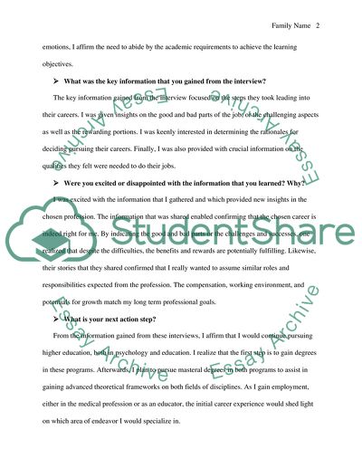 Informational Interview about Educational Backgrounds and Work Experiences in the Psychology and Education Field