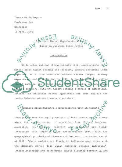 Efficient Market Hypothesis: A Study based on Japanese Stock Market Yvonne