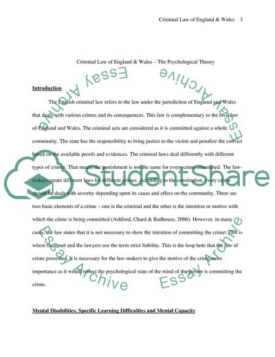 Criminal Law of England & Wales The Psychological Theory