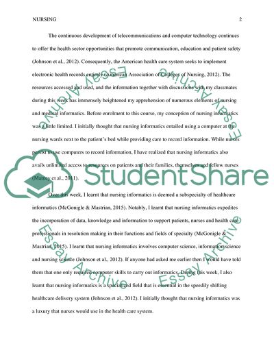 Based On Your Reading This Week, How Has Your Impression Of Informatics, Especially Nursing