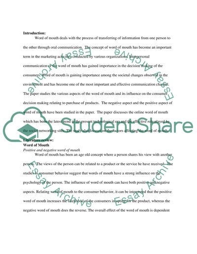 Consumer Decision: The Effect of Word-of-Mouth