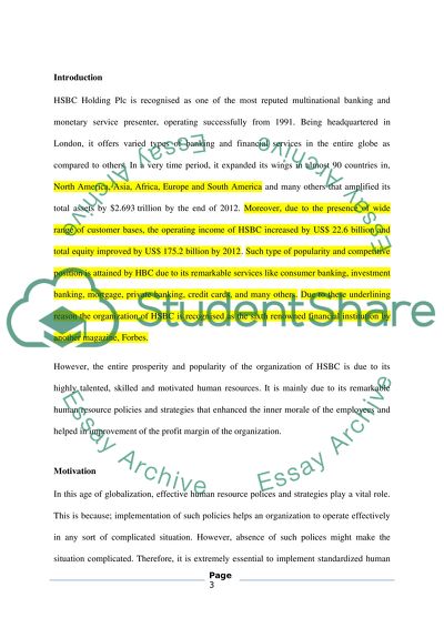 HSBC BANK (Motivation, Recruitment and Selection, Culture, Learning and Development, Change Management)