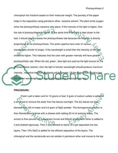 Effect of Color in Photosynthesis