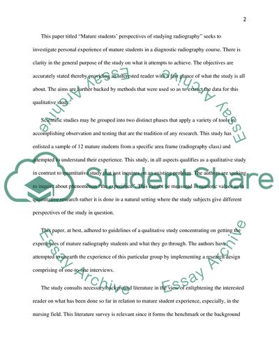 Article Critique: Mature students Perspectives of Studying Radiography by Williams and Decker