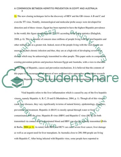 A Comparison between Hepatitis Prevention in Egypt and Australia