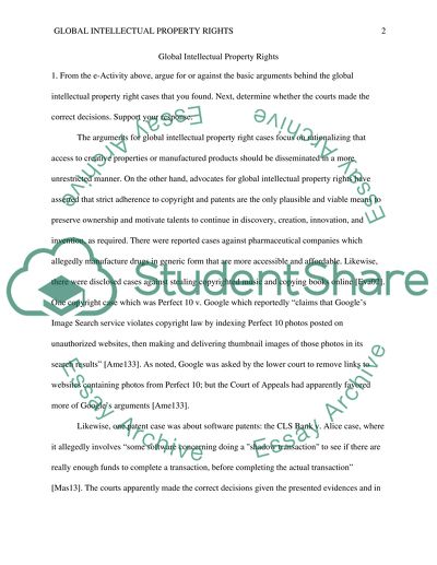 Discussion Question 2 Week 9 Global Intellectual Property Rights