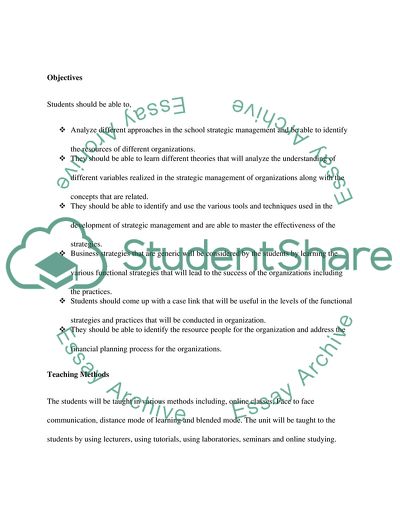 Assessment Plan for Strategic Management Unit