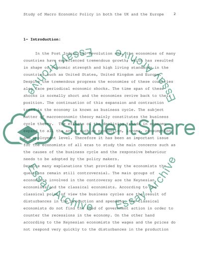 Macro Economic Policy in both the UK and the Europe area
