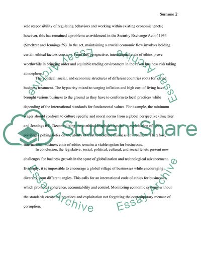 Read Marianne Jennings articalwhy an international environment code of ethics would be good