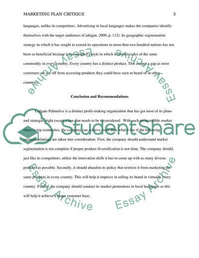 Marketing Plan Critique