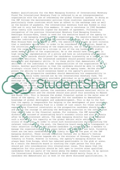 Who should be the next managing director of International Monetary Found