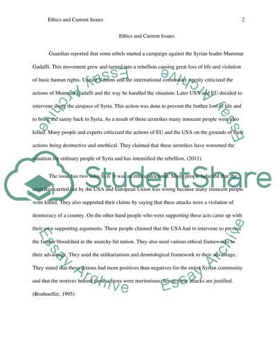 Application of Ethics on a Current Issue