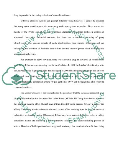 The Place of Party Identification in Explaining Voting Behaviour in Australia