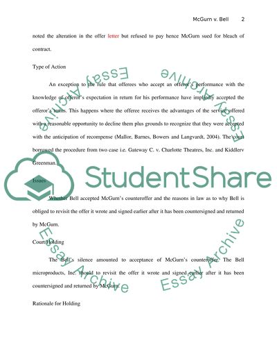 Case Brief - McGurn v Bell